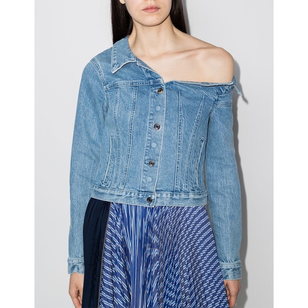 (135) NEW RtA Rebecca One Shoulder Denim Jacket Natural Blue XS - Picture 10 of 17
